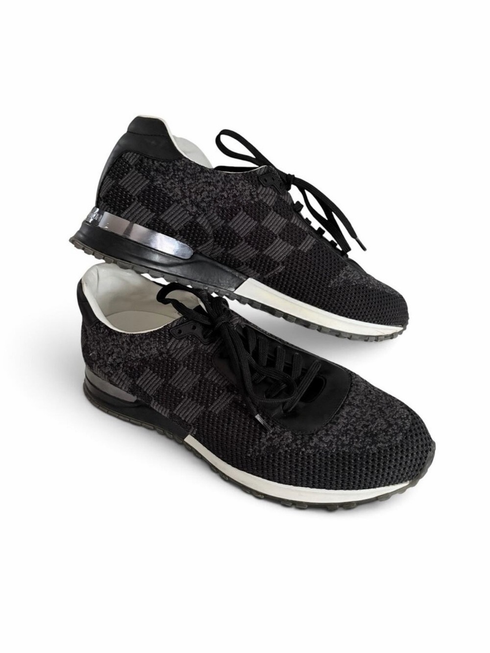 Louis Vuitton Run Away Sneakers Damier Graphite Knit Black Leather Trim Size 8.5